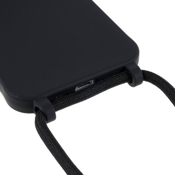 Kryt na iPhone 14 Plus gumový se šňůrkou na krk černý