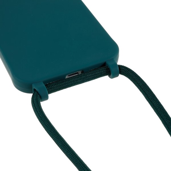 Kryt na iPhone 14 Plus gumový se šňůrkou na krk zelený