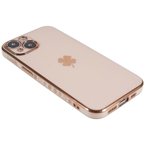 Kryt na iPhone 14 Plus Electroplated čtyřlístek růžový