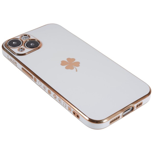 Kryt na iPhone 14 Plus Electroplated čtyřlístek bílý