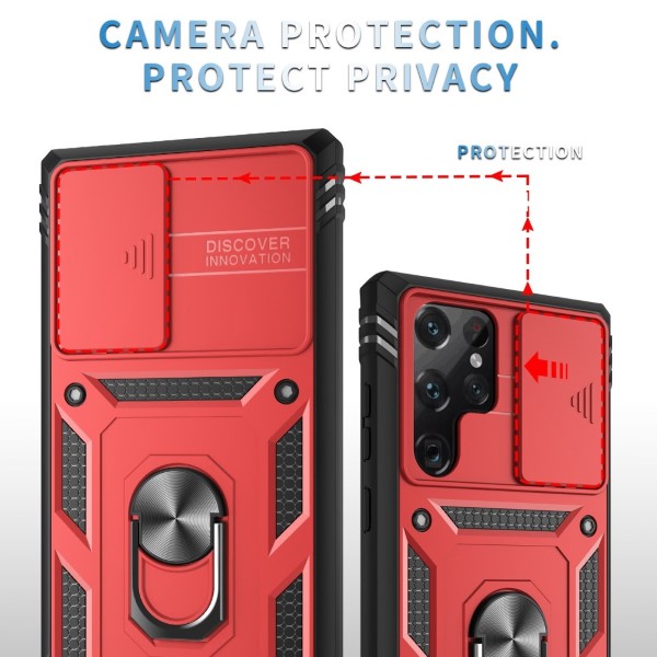 Kryt na Samsung Galaxy S22 Ultra odolný s krytkou na fotoaparát červený