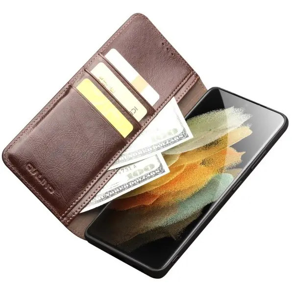 Pouzdro kožené QIALINO na Samsung Galaxy S21 Ultra hnědé