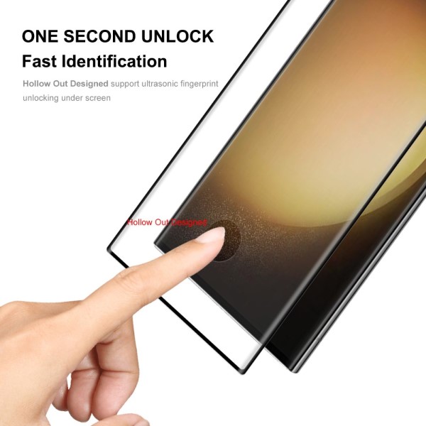 Tvrzené sklo na Samsung Galaxy S23 Ultra (podpora odemykání otiskem prstu) černé