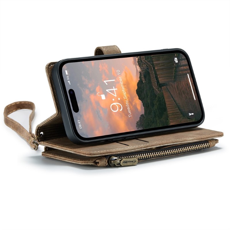 Pouzdro pro iPhone 15 Pro Max CASEME Luxury Double Layer hnědé