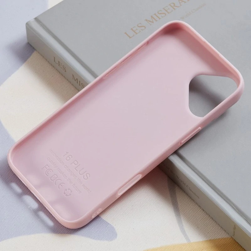 Kryt na iPhone 16 gumový Litchi světle růžový