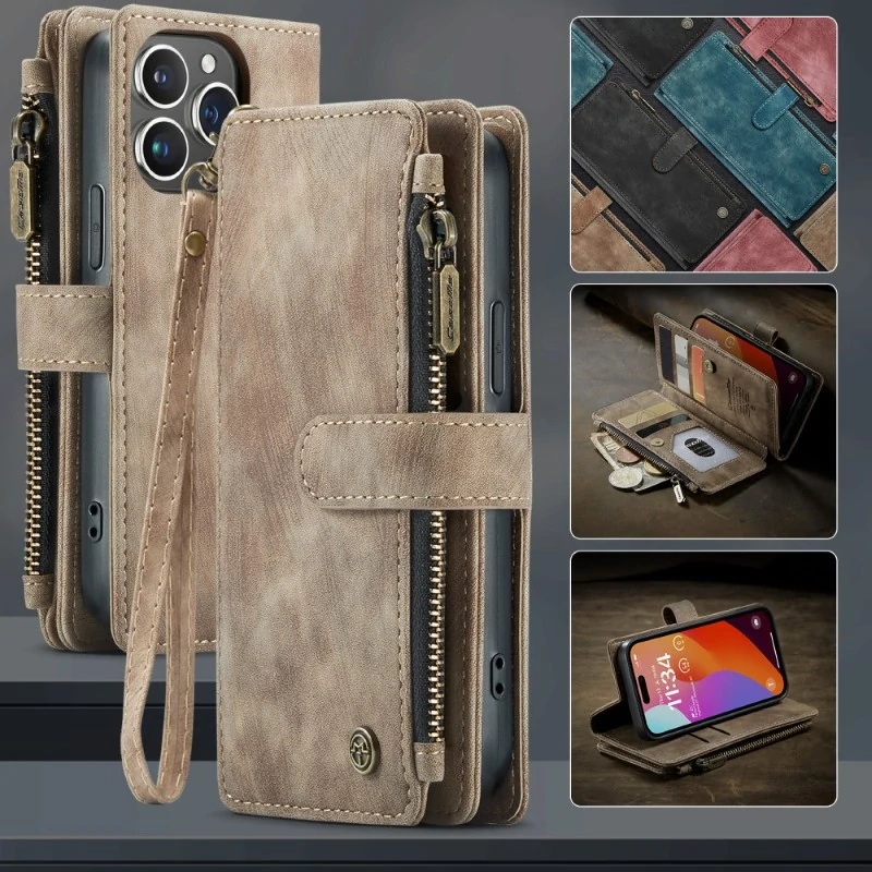 Pouzdro pro iPhone 16 Pro CASEME Luxury Double Layer hnědé
