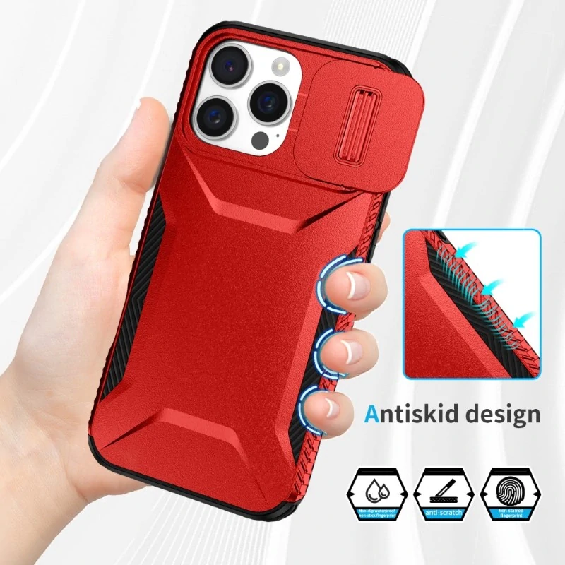 Kryt na iPhone 16 Pro Max s krytkou na fotoaparát červený