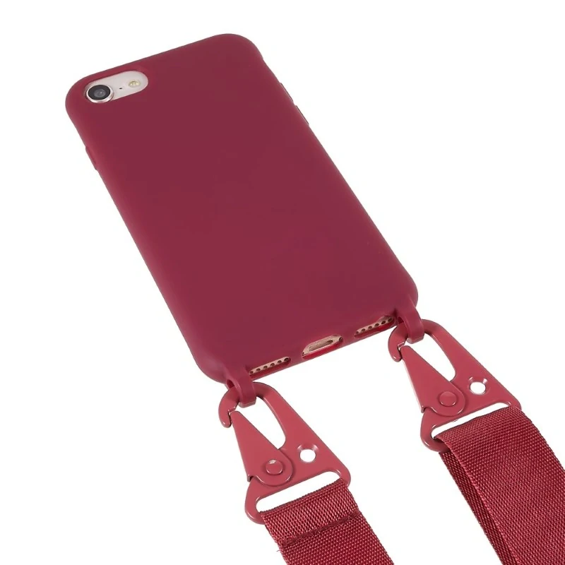 Kryt na iPhone 7 / 8 / SE ( 2020 / 2022 ) gumový se šňůrkou na krk vínový