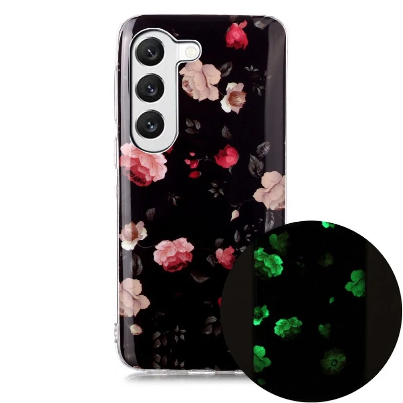 Kryt na Samsung Galaxy S23 svítící Kytky černý