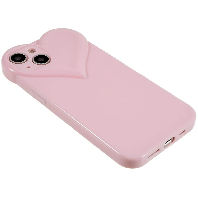 Kryt na iPhone 15 gumový Srdce světle růžový