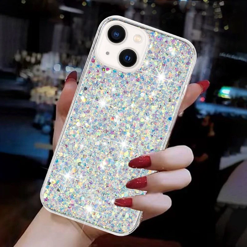 Kryt na iPhone 15 třpytivý stříbrný