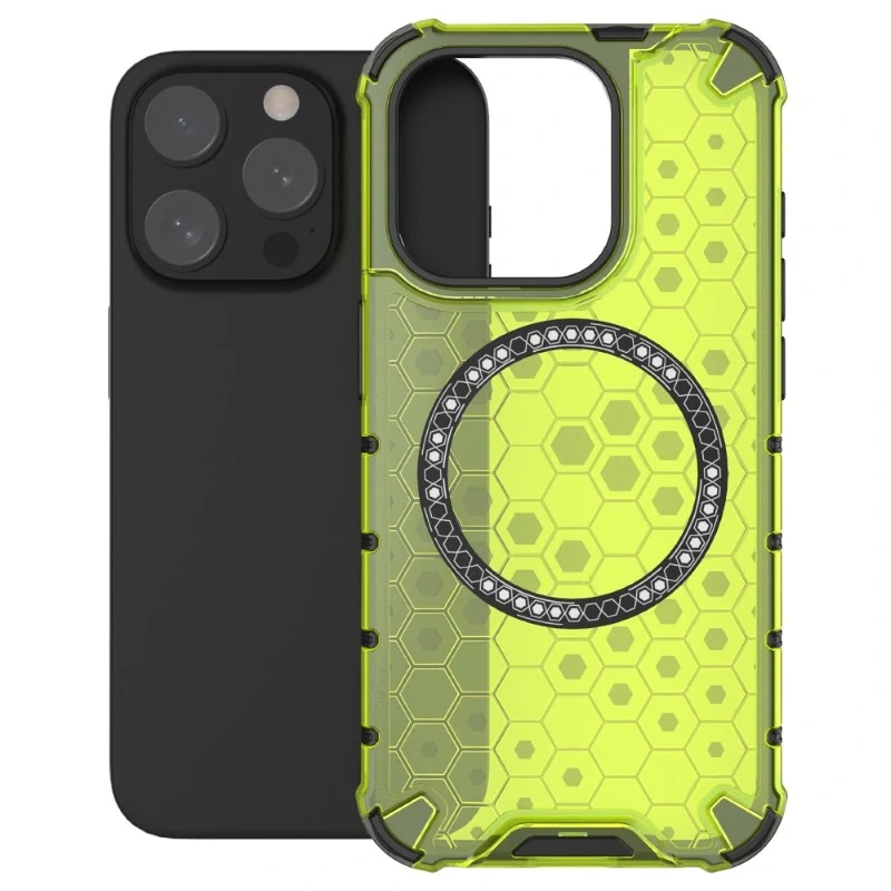 Kryt na iPhone 15 Pro odolný Honeycomb s podporou Magsafe zelený