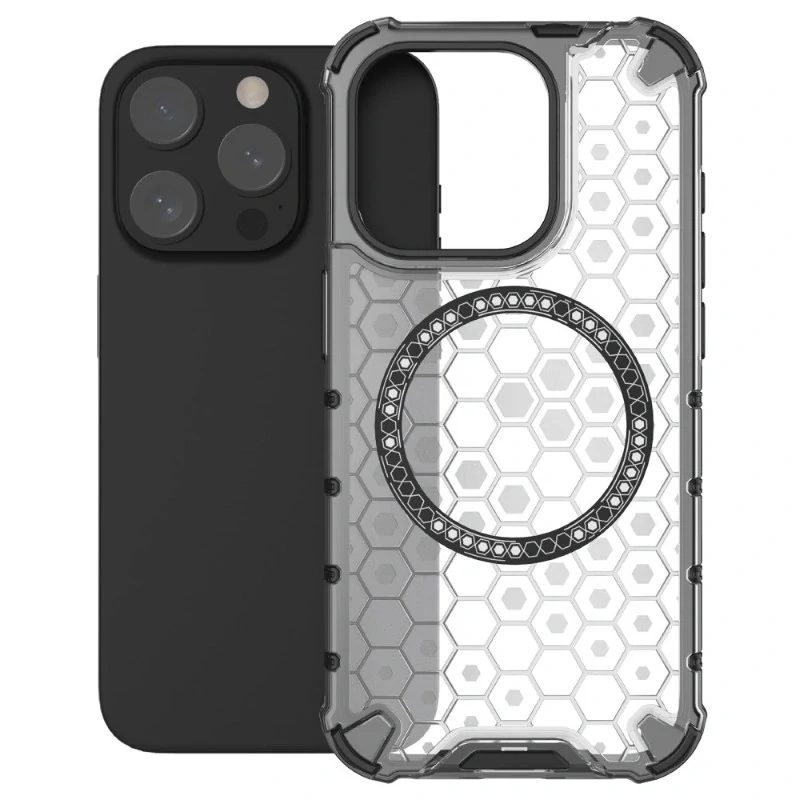 Kryt na iPhone 15 Pro odolný Honeycomb s podporou Magsafe čirý
