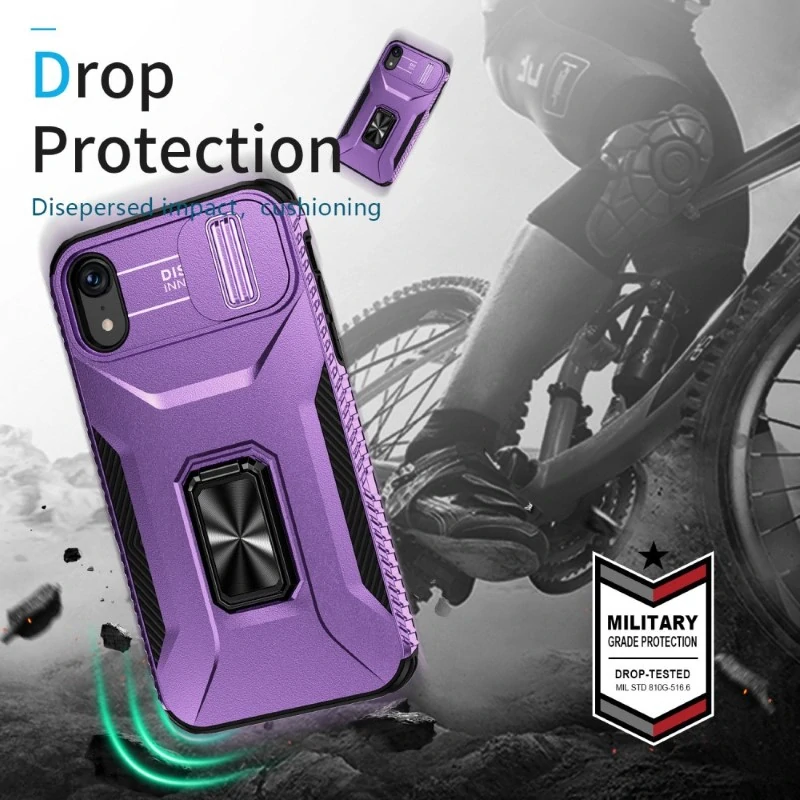 Kryt na iPhone Xr odolný s krytkou na fotoaparát fialový