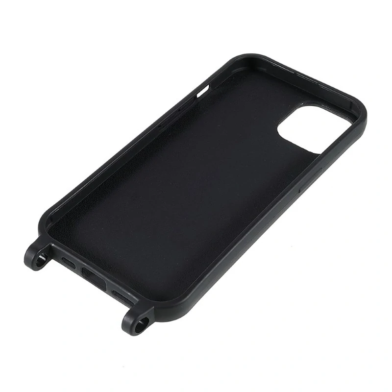 Kryt na iPhone 13 gumový se šňůrkou na krk černý