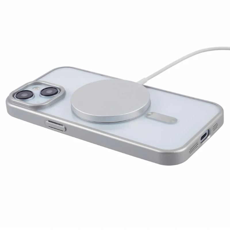 Kryt na iPhone 13 gumový s podporou MagSafe stříbrný