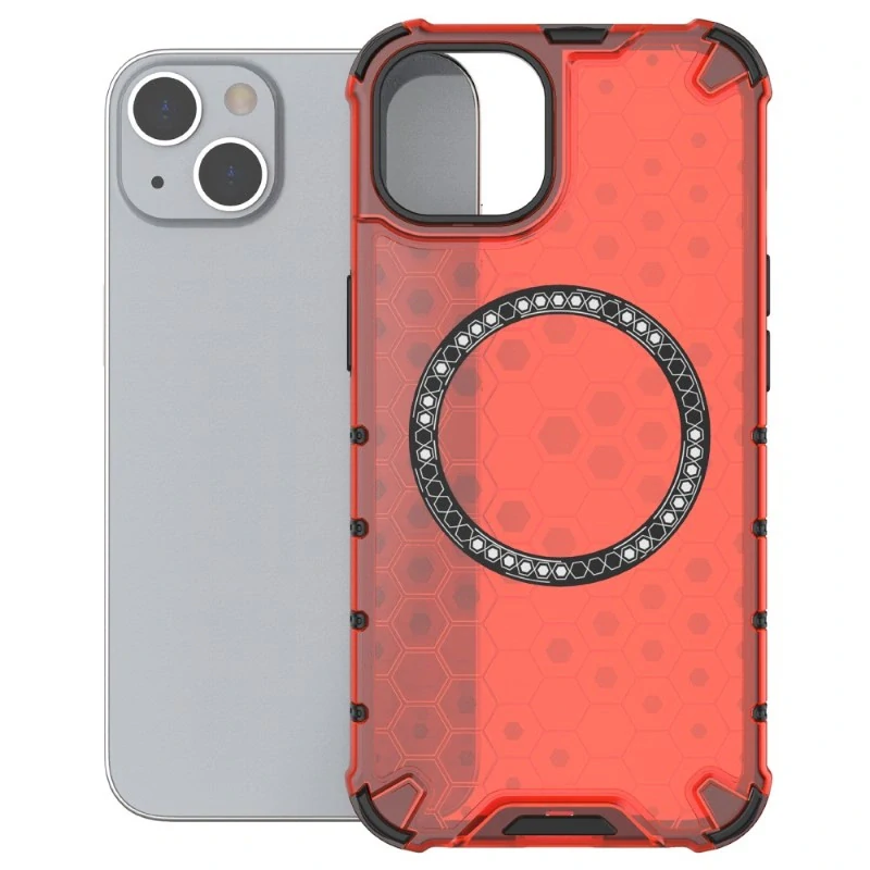 Kryt na iPhone 13 odolný Honeycomb s podporou Magsafe červený
