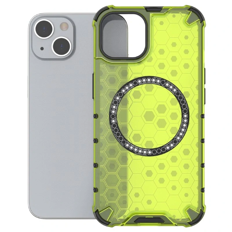 Kryt na iPhone 13 odolný Honeycomb s podporou Magsafe zelený