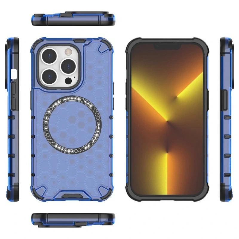 Kryt na iPhone 13 Pro odolný Honeycomb s podporou Magsafe modrý