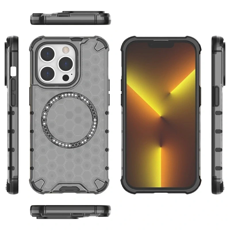 Kryt na iPhone 13 Pro odolný Honeycomb s podporou Magsafe šedý