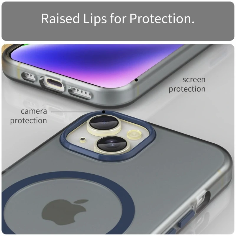 Kryt na iPhone 14 gumový Candy (podpora MagSafe) tmavě modrý