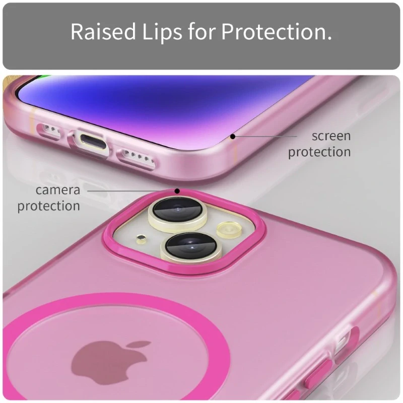 Kryt na iPhone 14 gumový Candy (podpora MagSafe) růžový