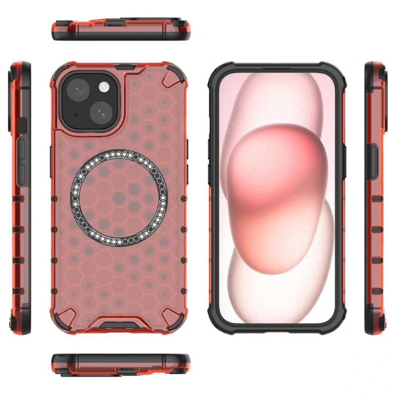 Kryt na iPhone 14 odolný Honeycomb s podporou Magsafe červený