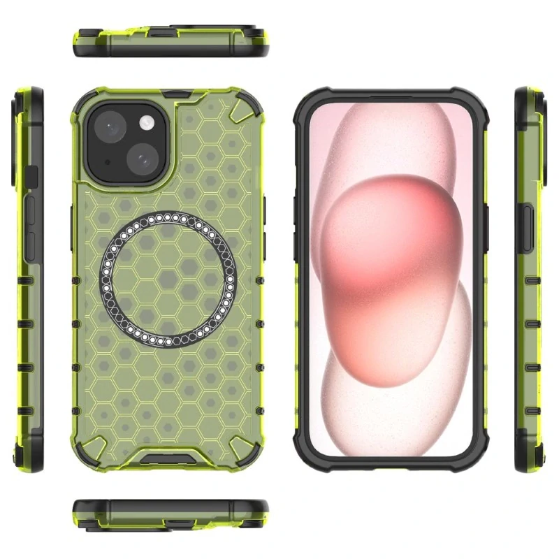 Kryt na iPhone 14 odolný Honeycomb s podporou Magsafe zelený