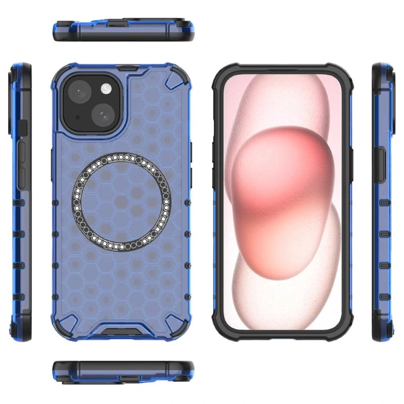 Kryt na iPhone 14 odolný Honeycomb s podporou Magsafe modrý