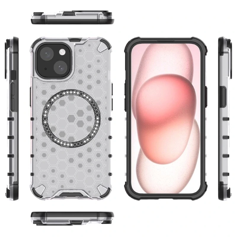 Kryt na iPhone 14 odolný Honeycomb s podporou Magsafe čirý