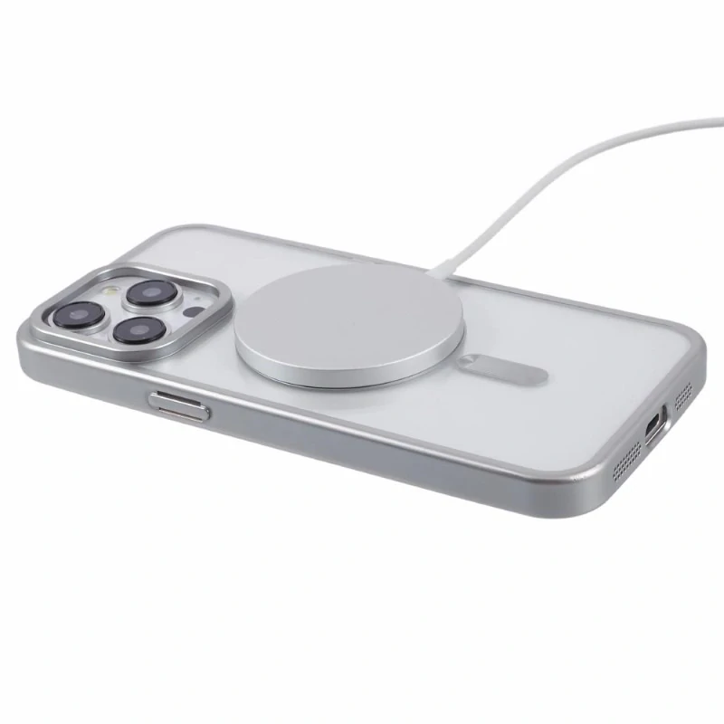 Kryt na iPhone 14 Pro gumový s podporou MagSafe stříbrný