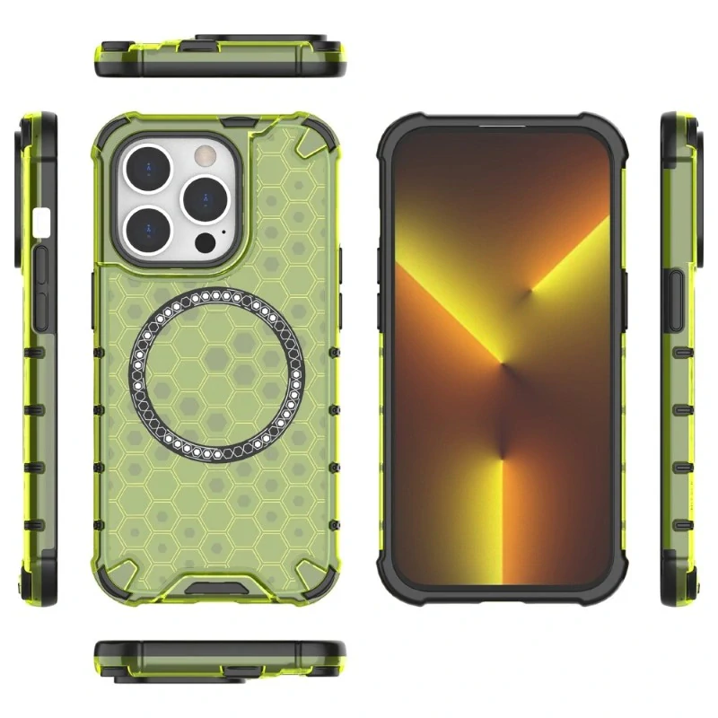 Kryt na iPhone 14 Pro odolný Honeycomb s podporou Magsafe zelený