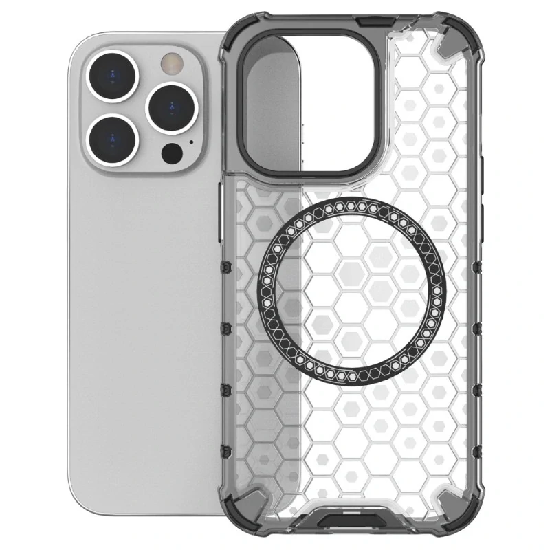 Kryt na iPhone 14 Pro odolný Honeycomb s podporou Magsafe čirý