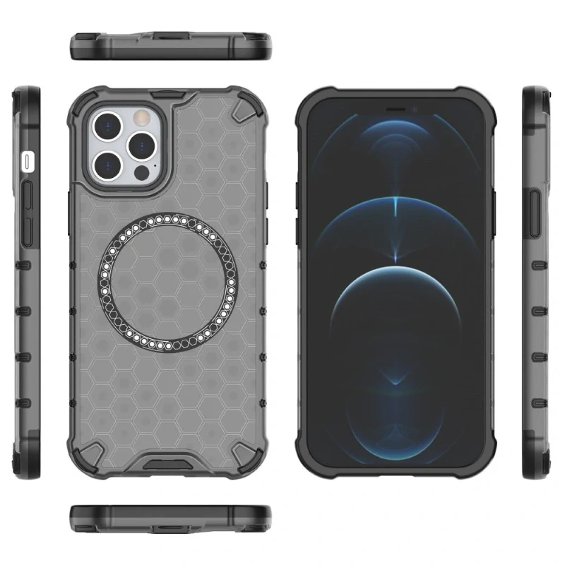 Kryt na iPhone 12 / 12 Pro odolný Honeycomb s podporou Magsafe černý