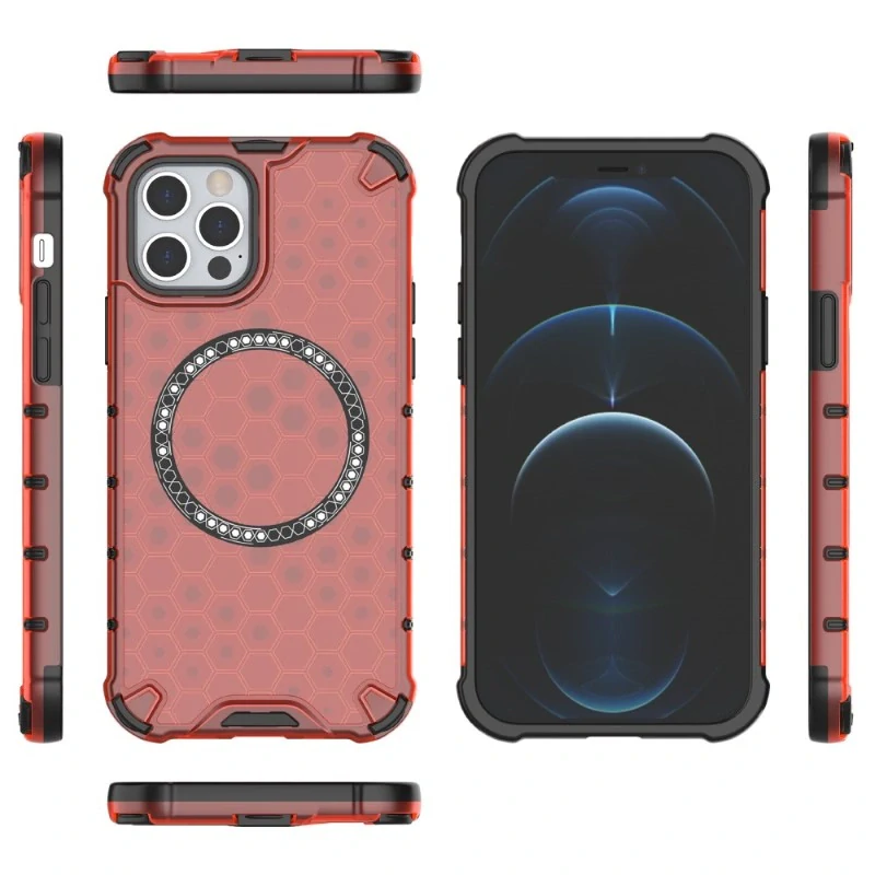 Kryt na iPhone 12 / 12 Pro odolný Honeycomb s podporou Magsafe červený