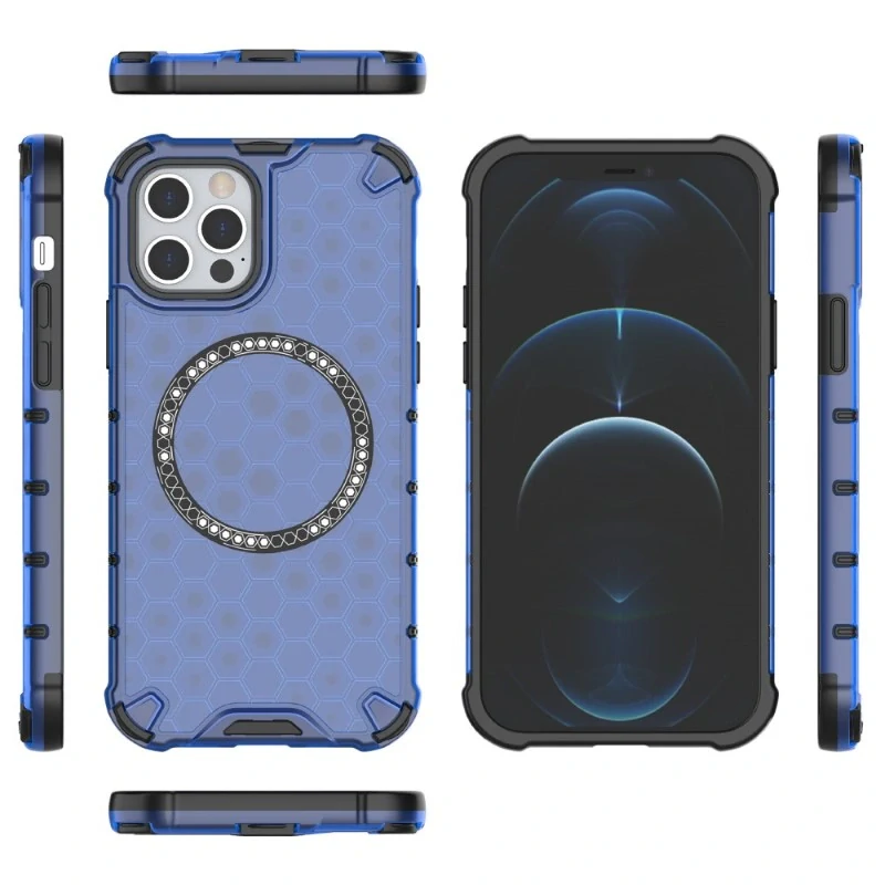 Kryt na iPhone 12 / 12 Pro odolný Honeycomb s podporou Magsafe modrý