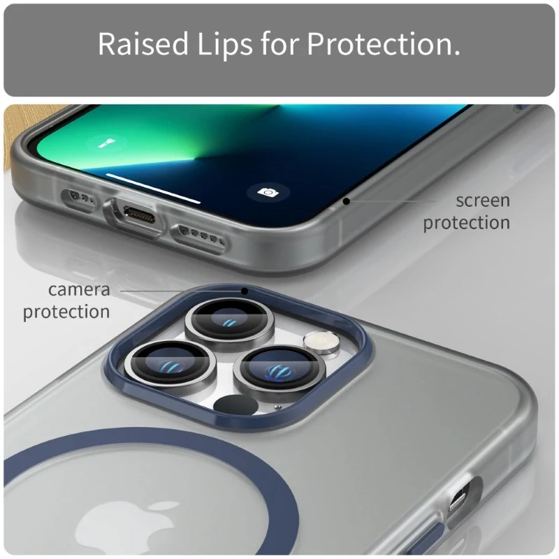 Kryt na iPhone 13 Pro Max gumový Candy (podpora MagSafe) tměvě modrý