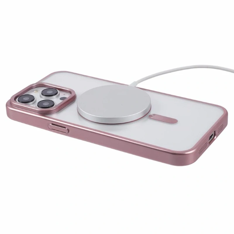 Kryt na iPhone 15 Pro Max gumový s podporou MagSafe růžový