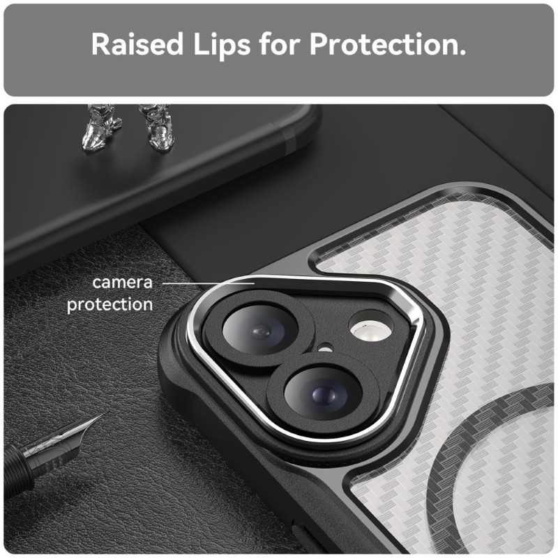 Kryt na iPhone 16 odolný Carbon s podporou Magsafe čirý