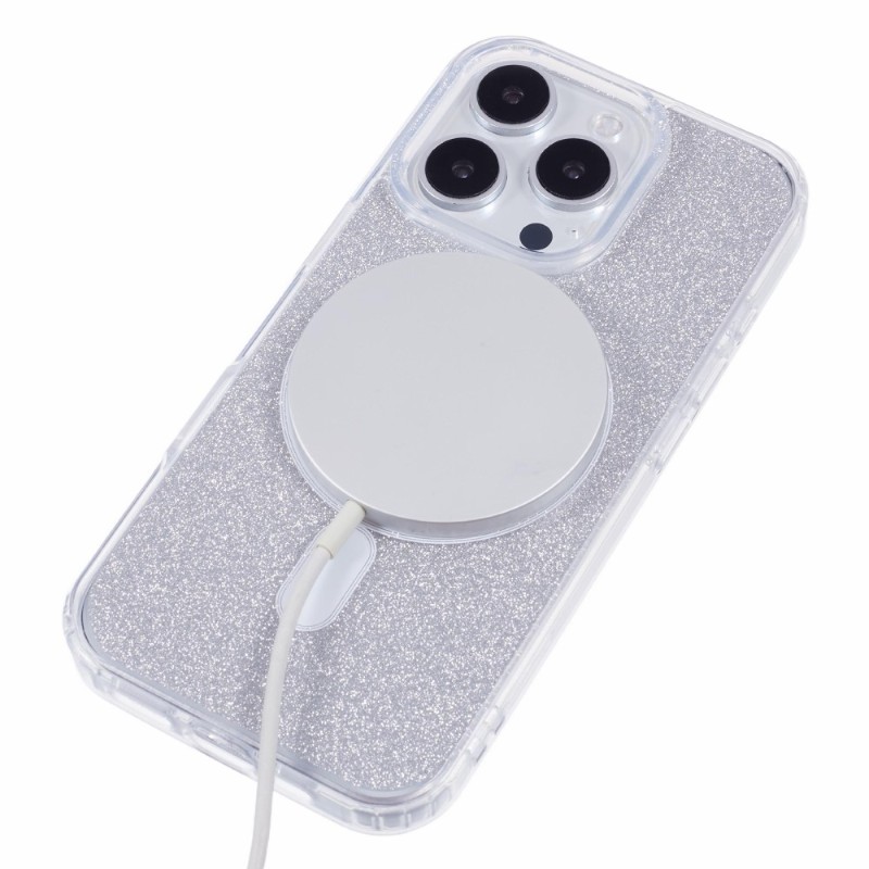 Kryt na iPhone 16 Pro Glitter s podporou MAGSAFE stříbrný