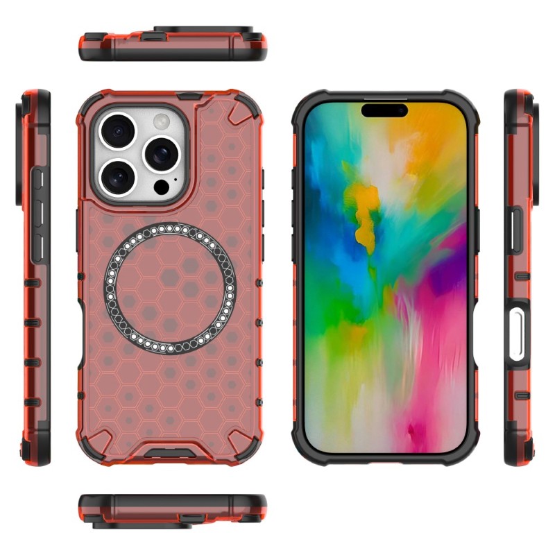 Kryt na iPhone 16 Pro Max odolný Honeycomb s podporou Magsafe červený