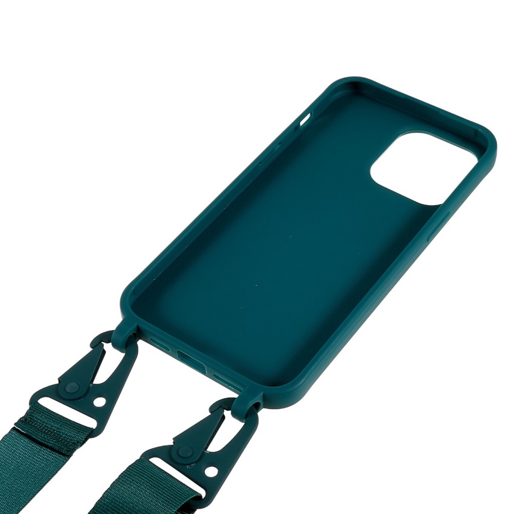 Kryt na iPhone 15 Pro Max gumový se šňůrkou na krk zelený