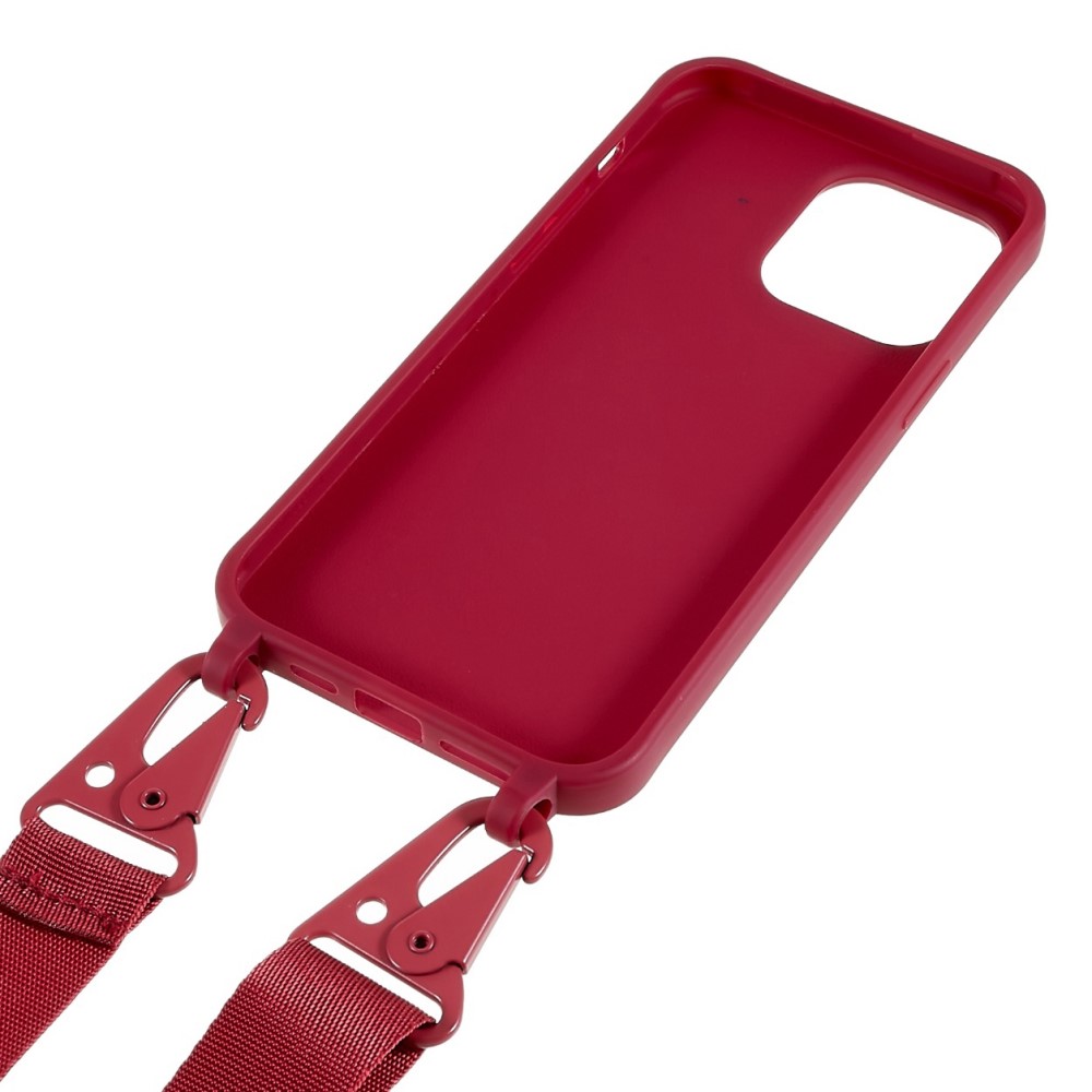 Kryt na iPhone 15 Pro Max gumový se šňůrkou na krk vínový