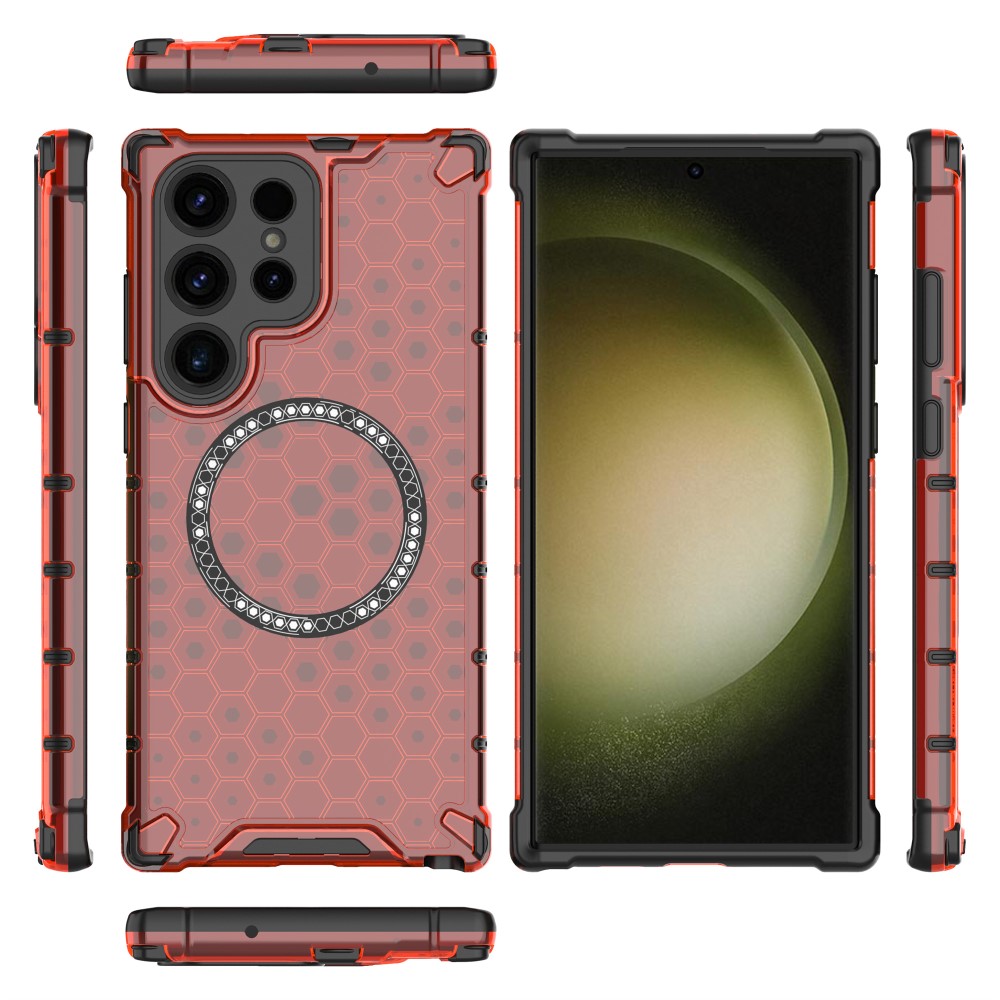 Kryt na Samsung Galaxy S23 Ultra odolný Honeycomb s podporou Magsafe červený