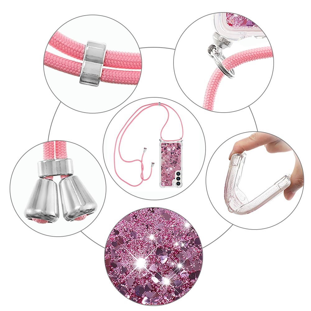 Kryt na Samsung Galaxy S24 Srdíčko se šňůrkou na krk růžový