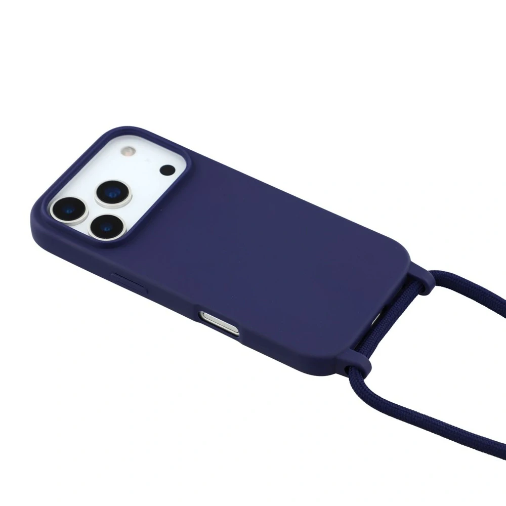 Kryt na iPhone 17 Pro gumový se šňůrkou na krk modrý