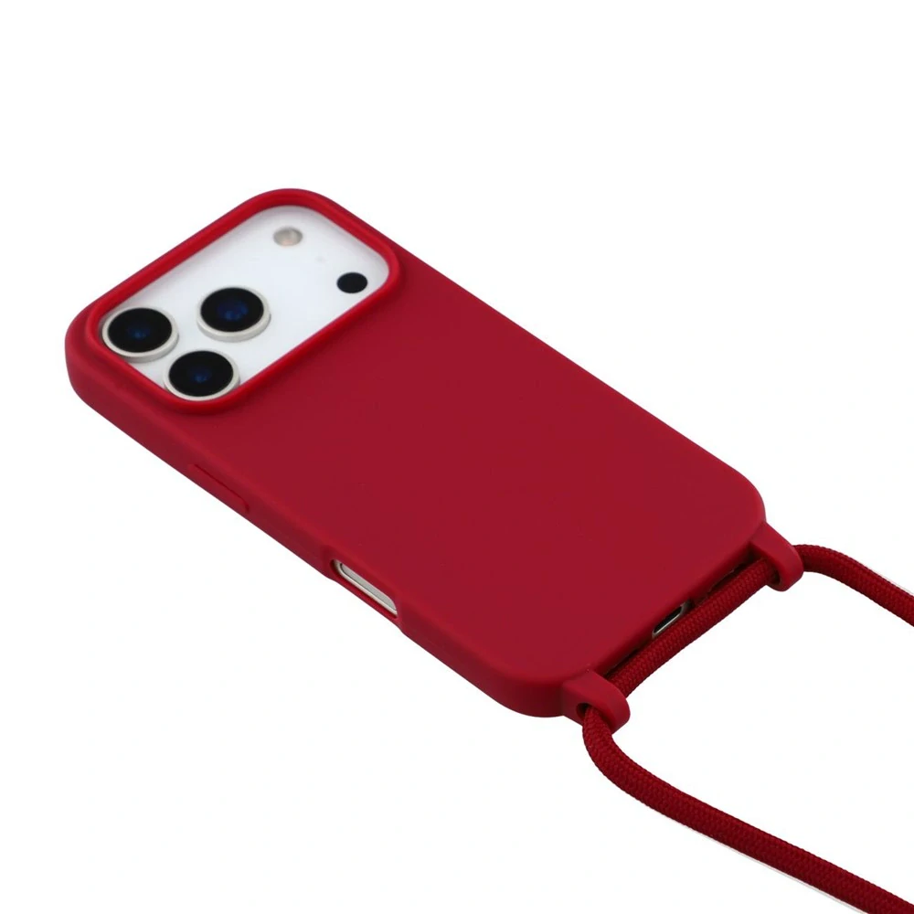 Kryt na iPhone 17 Pro gumový se šňůrkou na krk vínový