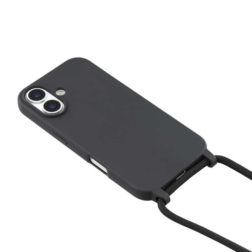 Kryt na iPhone 17 gumový se šňůrkou na krk černý