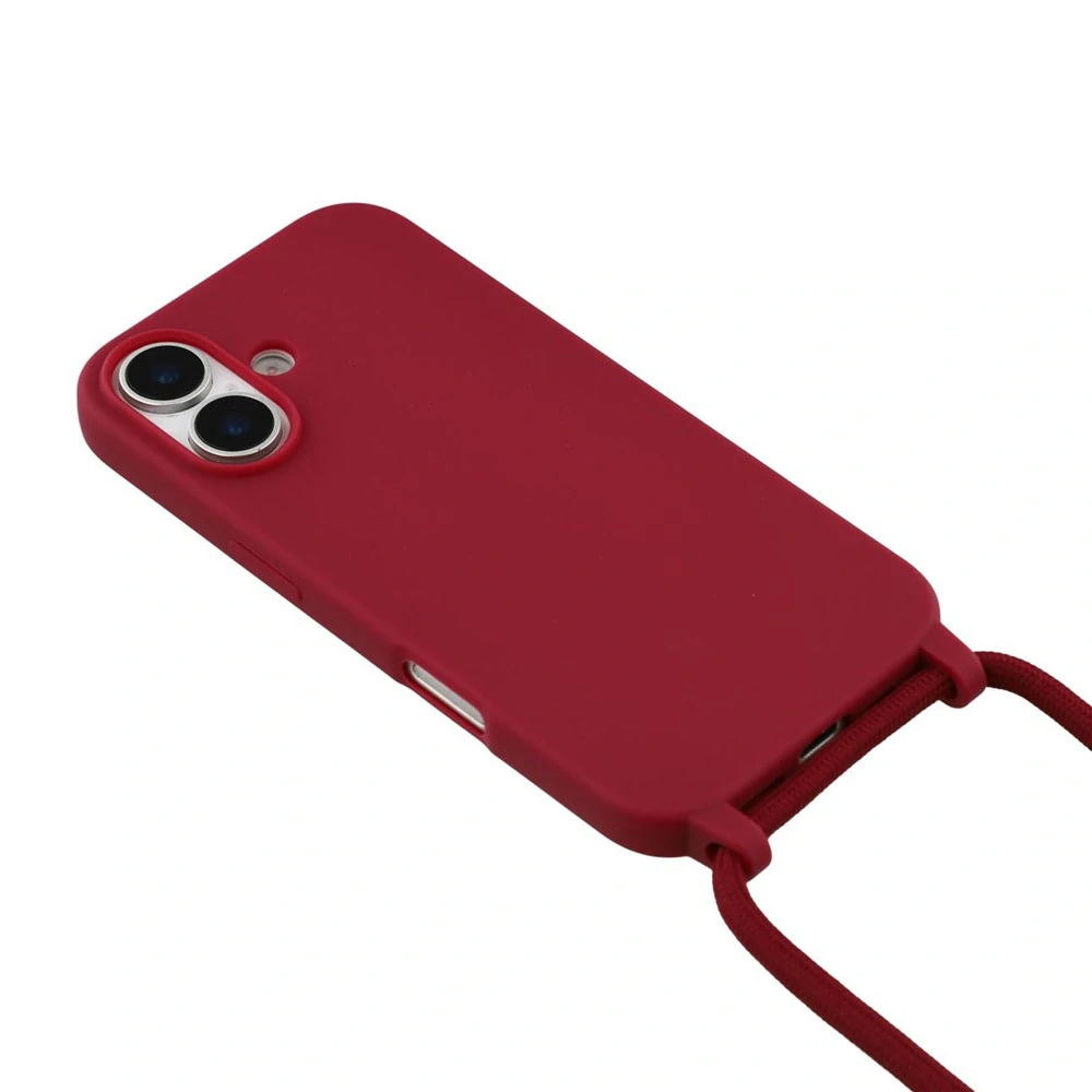 Kryt na iPhone 17 gumový se šňůrkou na krk vínový
