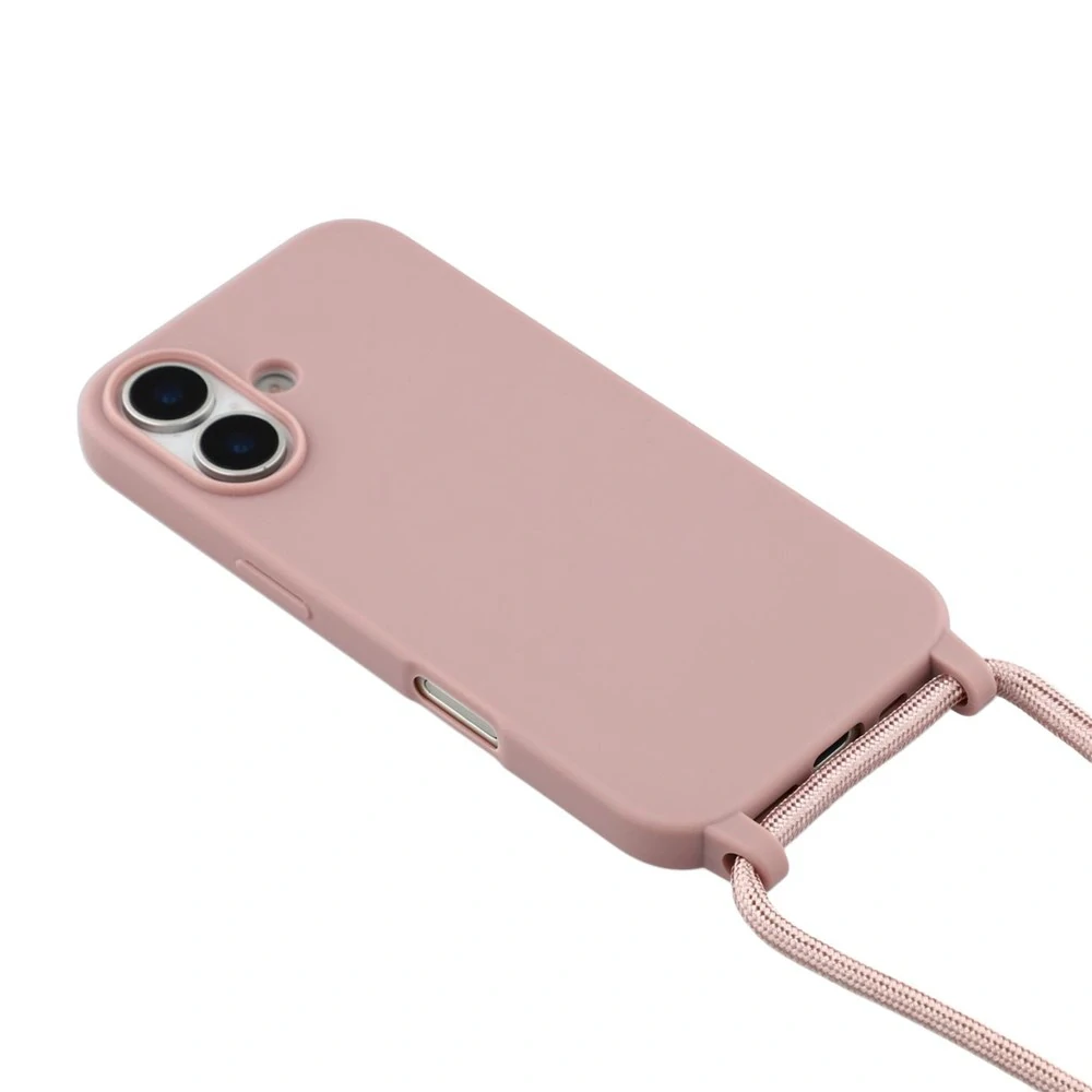 Kryt na iPhone 17 gumový se šňůrkou na krk starorůžový